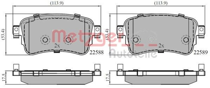 METZGER 1170901 Bremsbelagsatz, Scheibenbremse WVA 22 588