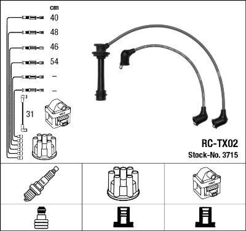 NGK 3715 Zündleitungssatz RC-TX02 |Zündkabel