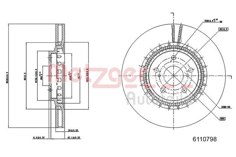 METZGER 6110798 Bremsscheibe Lack/Ks für TOYOTA VA