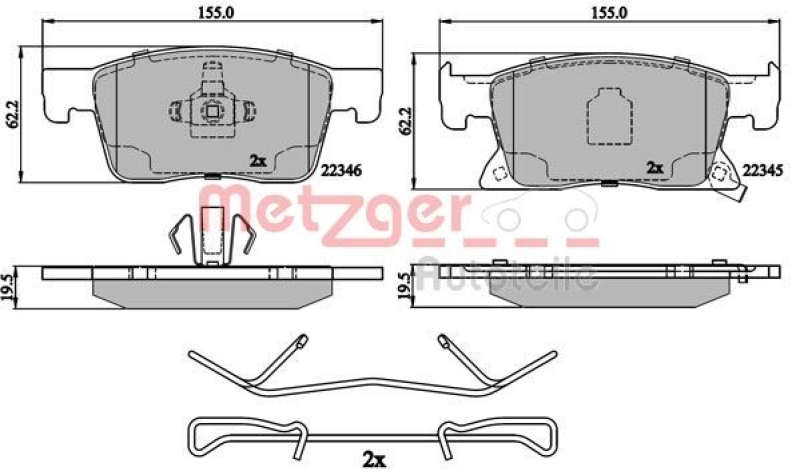 METZGER 1170903 Bremsbelagsatz, Scheibenbremse WVA 22 345