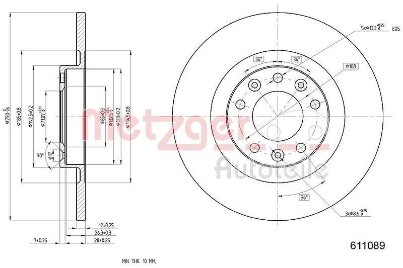 METZGER 6110890 Bremsscheibe Lack/Ks/Ms f&uuml;r CITROEN/PEUGEOT HA