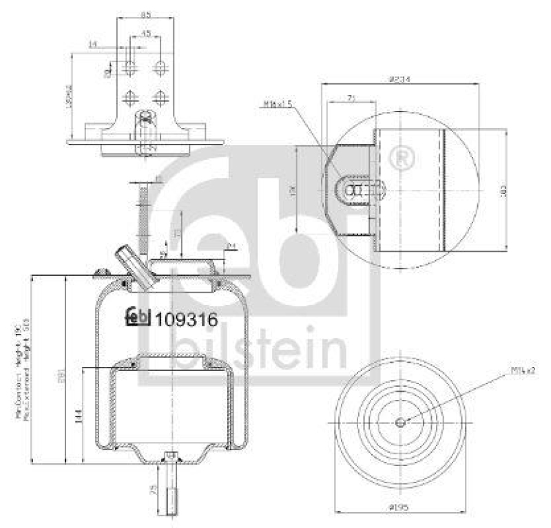 FEBI BILSTEIN 109316 Luftfederbalg mit Stahlkolben und Kolbenstange für Iveco