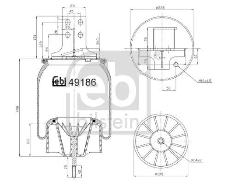 FEBI BILSTEIN 49186 Luftfederbalg mit Stahlkolben und Kolbenstange für Iveco