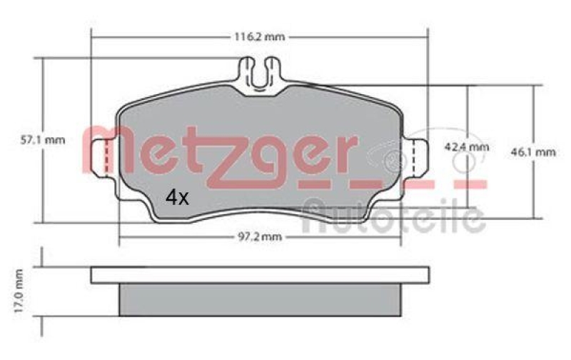 METZGER 1170041 Bremsbelagsatz, Scheibenbremse WVA 23 070