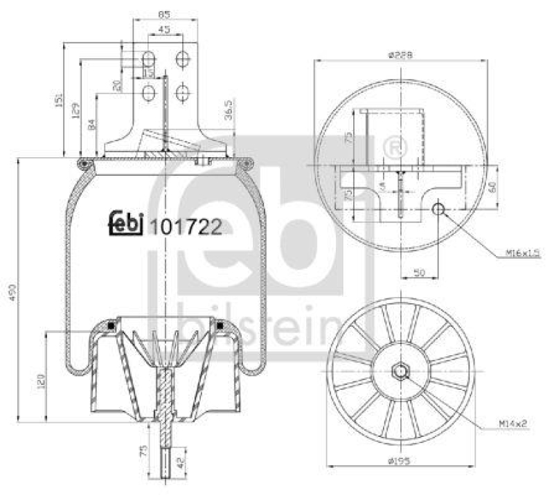 FEBI BILSTEIN 101722 Luftfederbalg mit Kunststoffkolben und Kolbenstange für Iveco