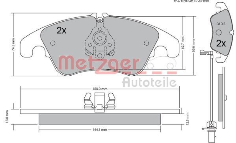 METZGER 1170127 Bremsbelagsatz, Scheibenbremse WVA 24 408