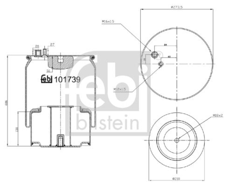 FEBI BILSTEIN 101739 Luftfederbalg mit Stahlkolben für M A N