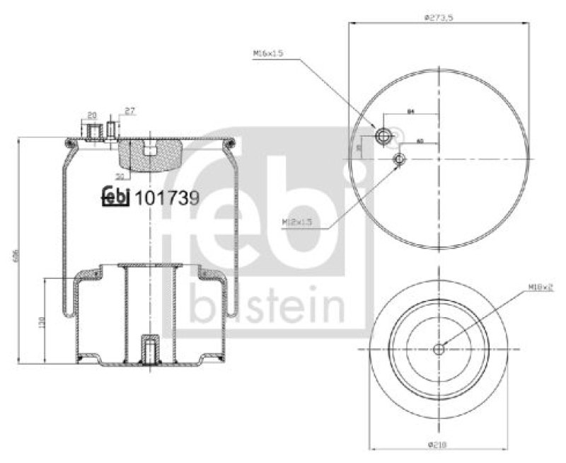 FEBI BILSTEIN 101739 Luftfederbalg mit Stahlkolben für M A N