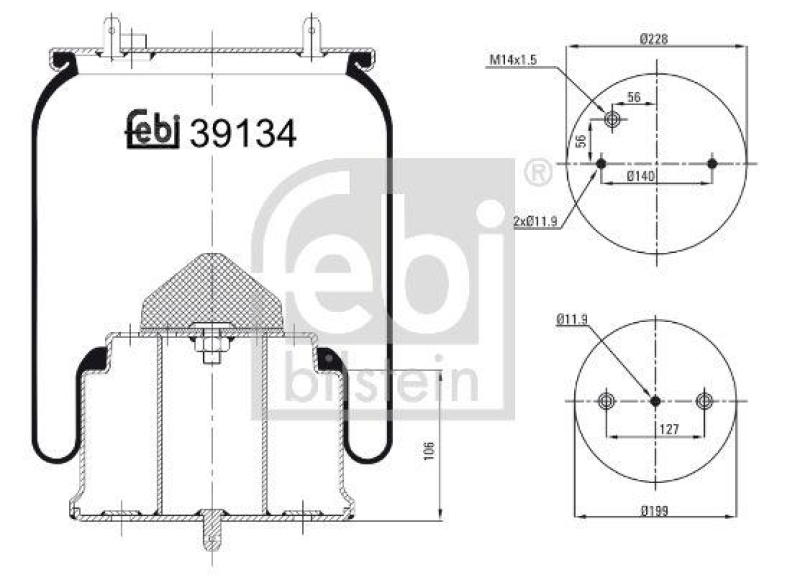 FEBI BILSTEIN 39134 Luftfederbalg mit Stahlkolben für Scania