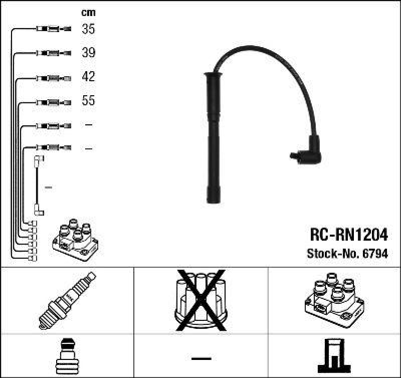 NGK 6794 Zündleitungssatz RC-RN1204 |Zündkabel