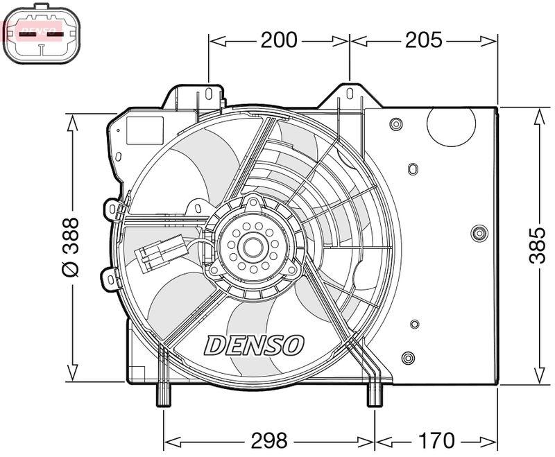 DENSO DER21024 Kühlerlüfter PEUGEOT 208 I (CA_, CC_) 1.2 PureTech 82 1.2 (01-)