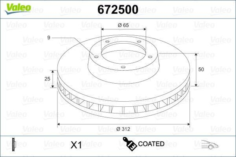 VALEO 672500 Bremsscheibe COATED