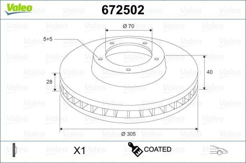 VALEO 672502 Bremsscheibe COATED