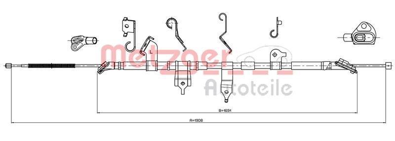 METZGER 17.1569 Seilzug, Feststellbremse für TOYOTA hinten links