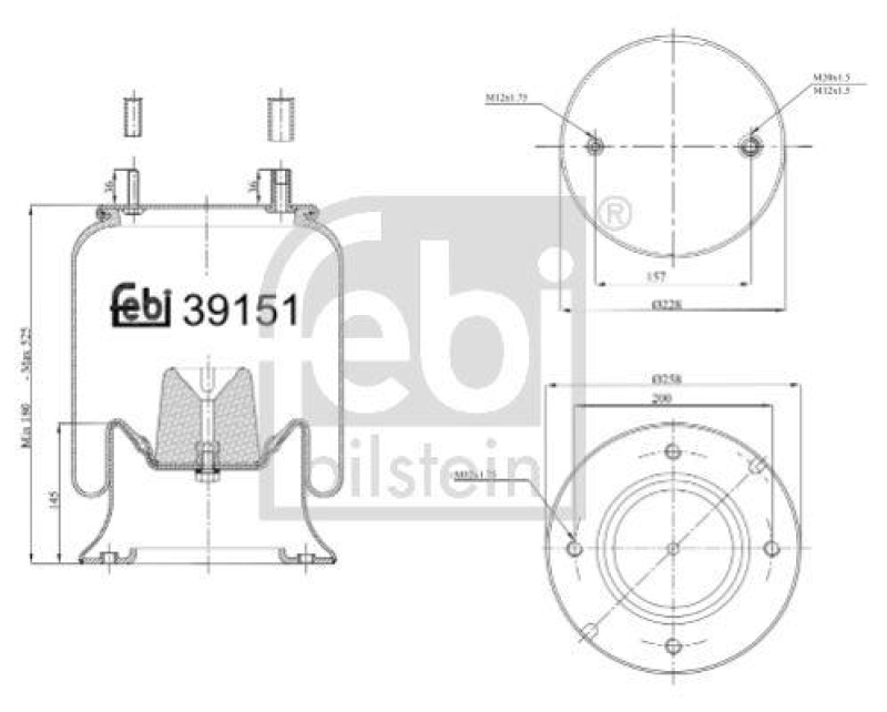 FEBI BILSTEIN 39151 Luftfederbalg mit Stahlkolben für Fruehauf (Crane)