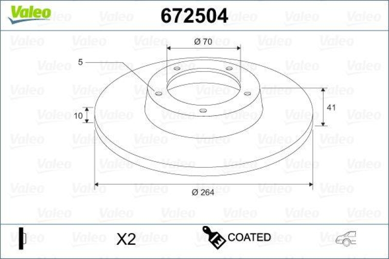 VALEO 672504 Bremsscheibe COATED