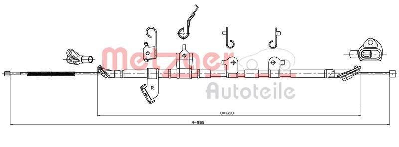 METZGER 17.1570 Seilzug, Feststellbremse für TOYOTA hinten rechts