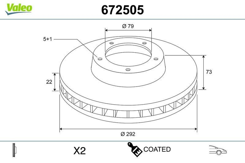 VALEO 672505 Bremsscheibe COATED