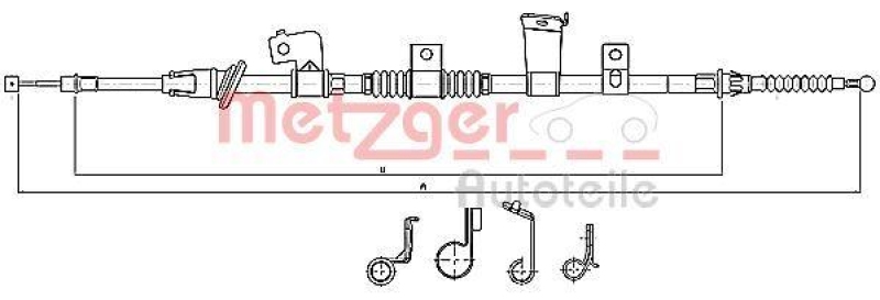 METZGER 17.2299 Seilzug, Feststellbremse für CITROEN/MITSUBISHI hinten links