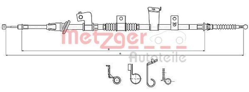 METZGER 17.2301 Seilzug, Feststellbremse für CITROEN/MITSUBISHI hinten rechts