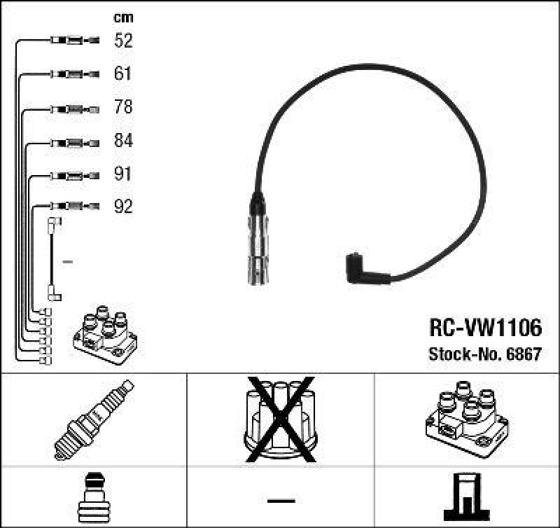 NGK 6867 Zündleitungssatz RC-VW1106 |Zündkabel