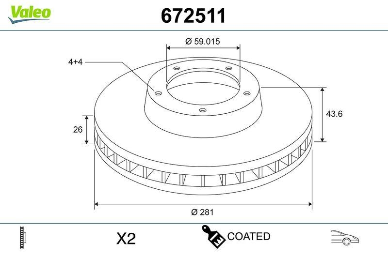 VALEO 672511 Bremsscheibe COATED