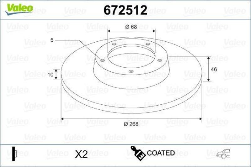 VALEO 672512 Bremsscheibe COATED