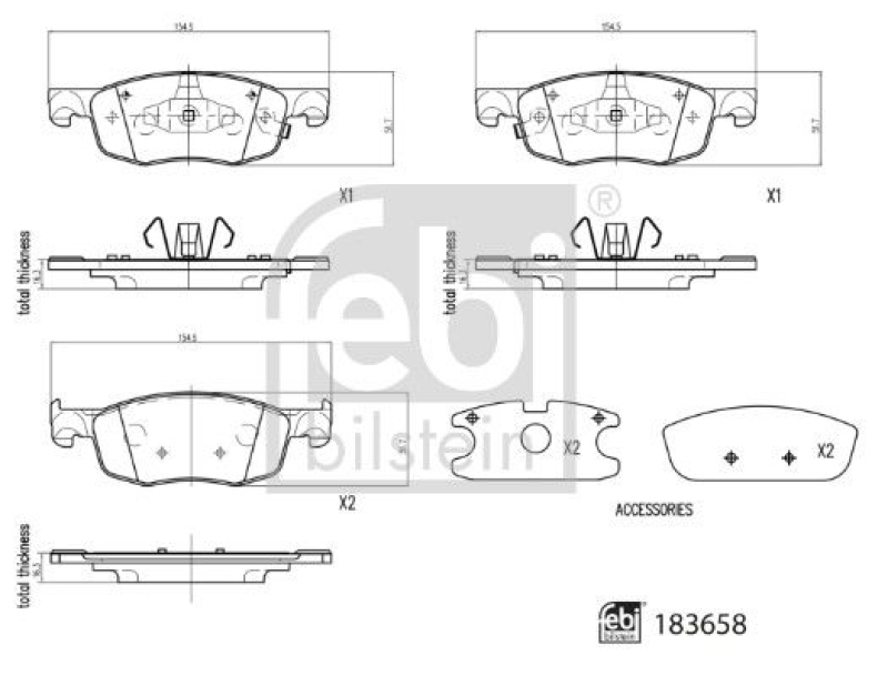 FEBI BILSTEIN 183658 Bremsbelagsatz für TOYOTA