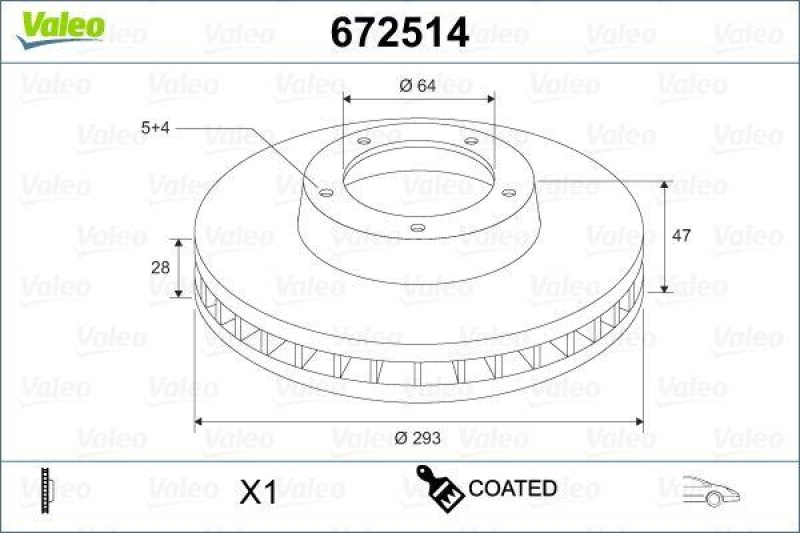 VALEO 672514 Bremsscheibe COATED