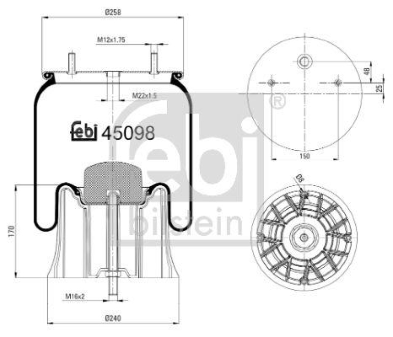 FEBI BILSTEIN 45098 Luftfederbalg mit Kunststoffkolben für Sauer