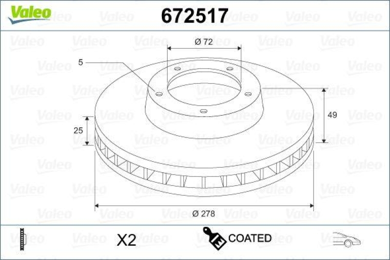 VALEO 672517 Bremsscheibe COATED