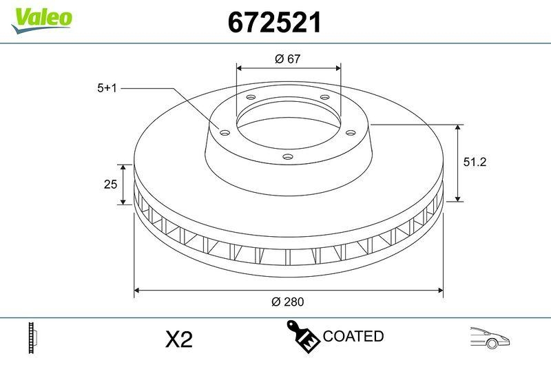 VALEO 672521 Bremsscheibe COATED