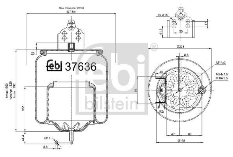 FEBI BILSTEIN 37636 Luftfederbalg mit Stahlkolben für Volvo