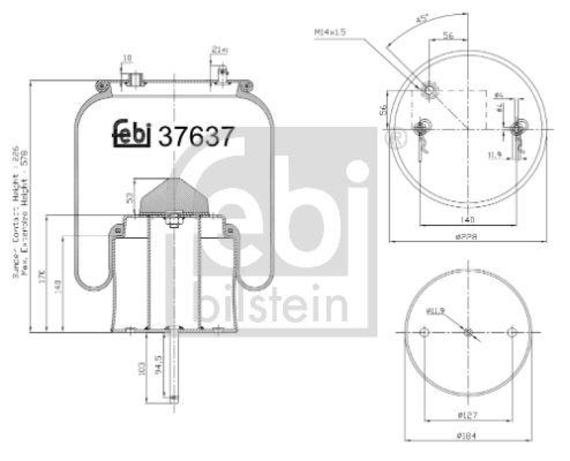 FEBI BILSTEIN 37637 Luftfederbalg mit Stahlkolben und Kolbenstange für Scania