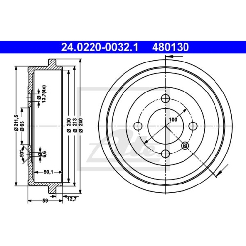 ATE 24.0220-0032.1 Bremstrommel Ø 348mm