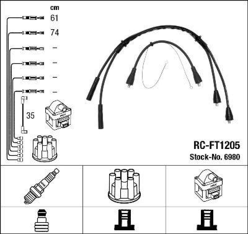 NGK 6980 Zündleitungssatz RC-FT1205 |Zündkabel