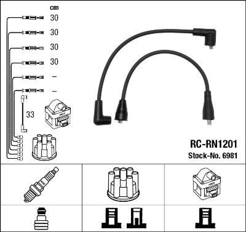 NGK 6981 Zündleitungssatz RC-RN1201 |Zündkabel