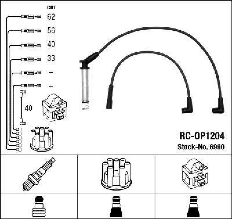 NGK 6990 Zündleitungssatz RC-OP1204 |Zündkabel