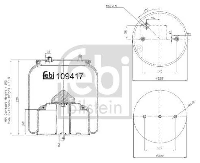 FEBI BILSTEIN 109417 Luftfederbalg mit Stahlkolben und Kolbenstange für Scania