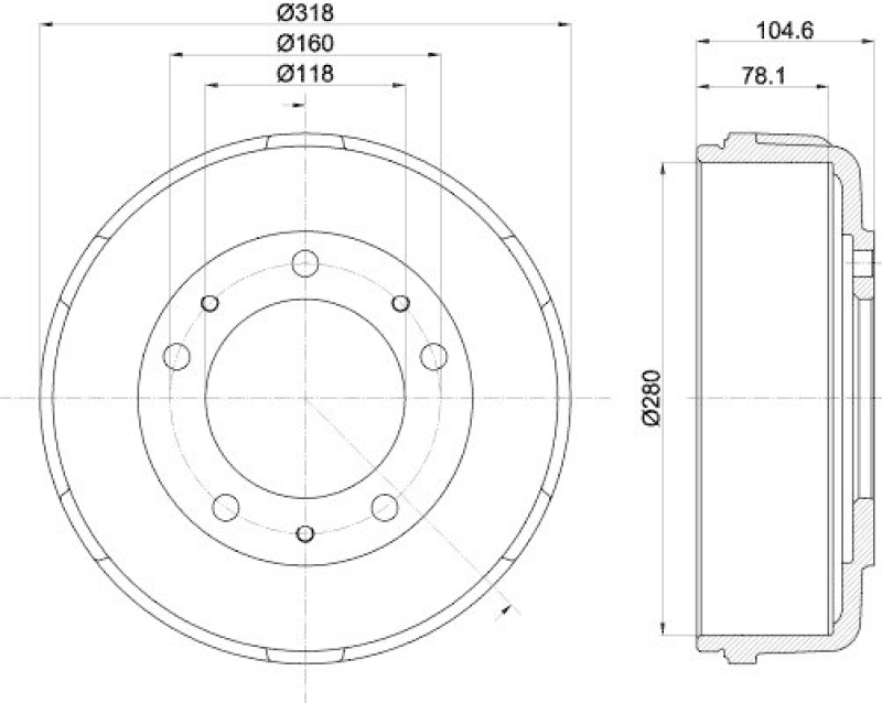 HELLA 8DT 355 300-451 Bremstrommel für FORD