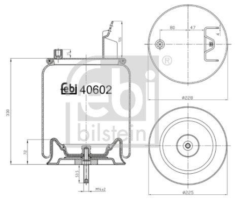 FEBI BILSTEIN 40602 Luftfederbalg mit Stahlkolben und Kolbenstange für Volvo