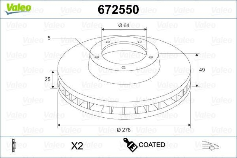 VALEO 672550 Bremsscheibe COATED