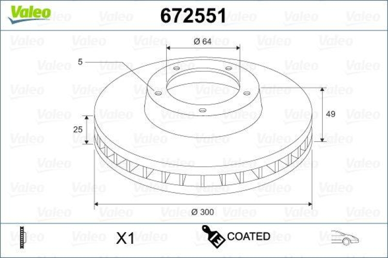 VALEO 672551 Bremsscheibe COATED