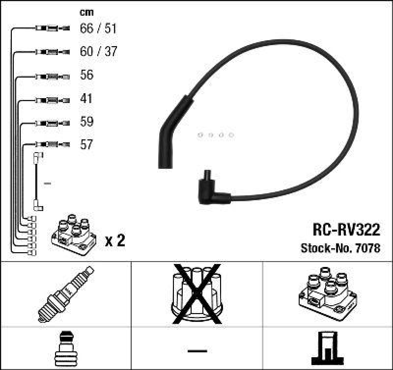 NGK 7078 Zündleitungssatz RC-RV322 |Zündkabel