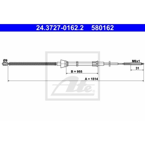 ATE 24.3727-0162.2 Bremsseil für VAG Bj.94- Ibiza, Polo