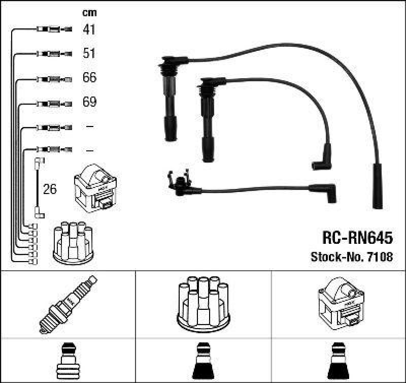 NGK 7108 Zündleitungssatz RC-RN645 |Zündkabel