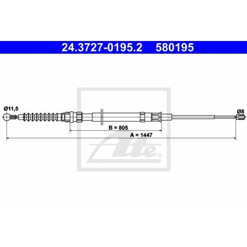 ATE 24.3727-0195.2 Bremsseil für AUDI SEAT SKODA VW