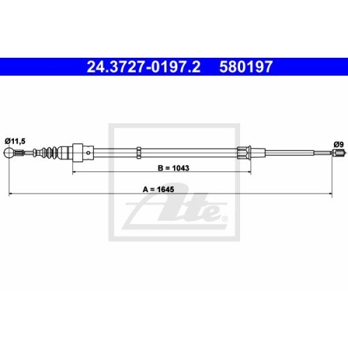 ATE 24.3727-0197.2 Bremsseil für SEAT SKODA VW