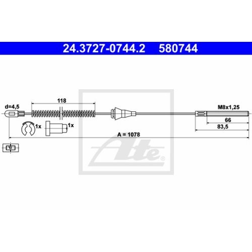 ATE 24.3727-0744.2 Bremsseil für Opel Corsa B,Tigra 93-