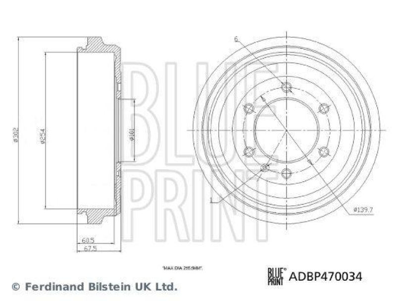 BLUE PRINT ADBP470034 Bremstrommel für Isuzu